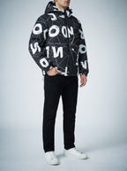 Men's Autumn Abstract Print Hooded Padded Jacket with Drawcord Hem