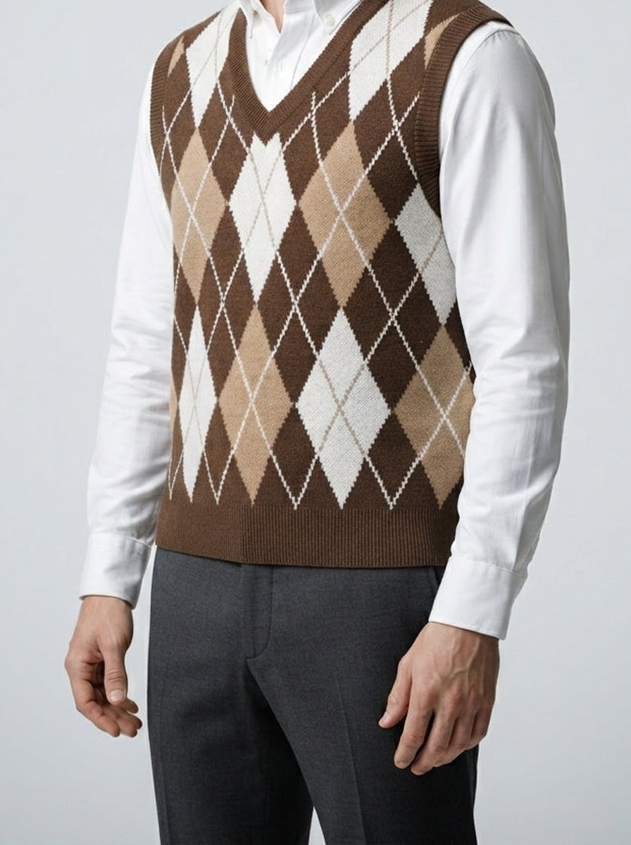 Men's Autumn Argyle Knit Sleeveless Jumper Vest