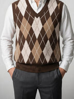 Men's Autumn Argyle Knit Sleeveless Jumper Vest