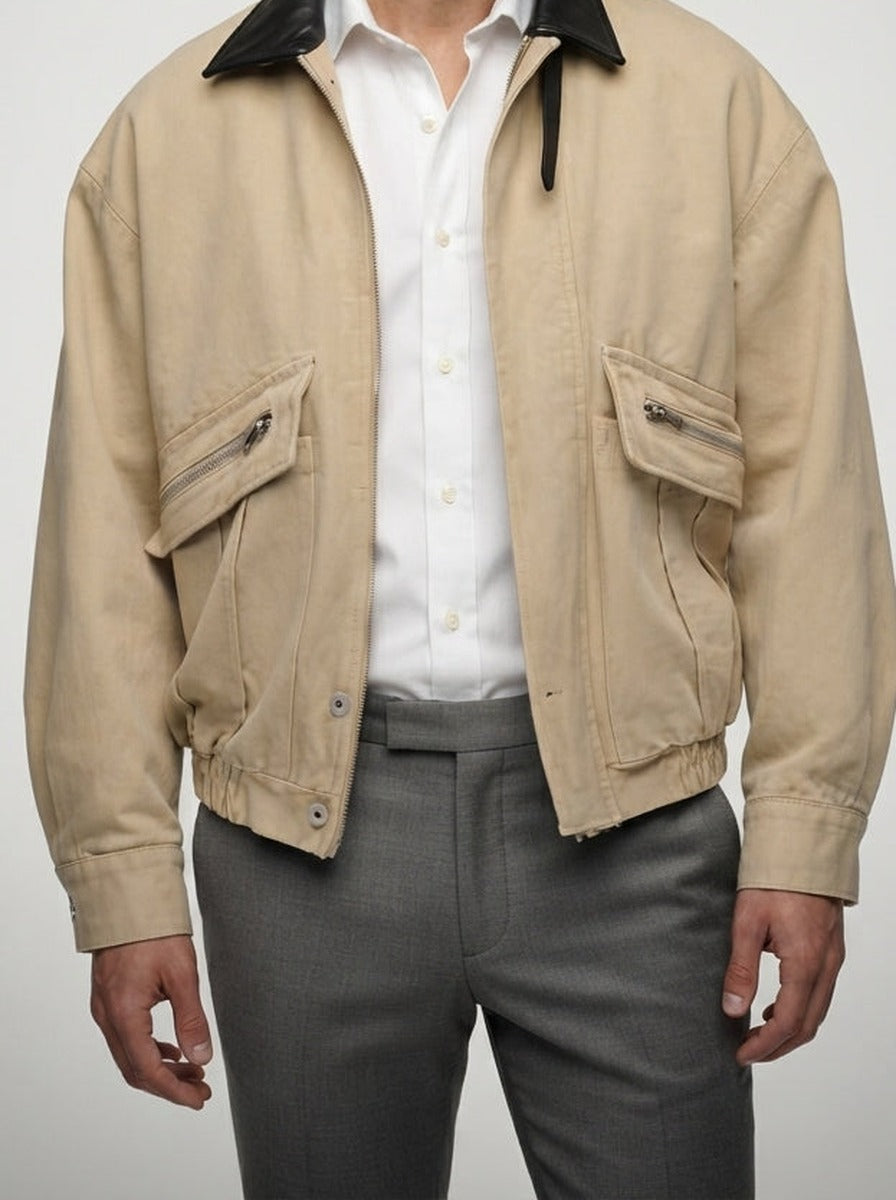 Men's Autumn Bomber Jacket with Chest Flap Pockets