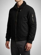 Men's Autumn Borg Collar Flight Jacket with Zip Sleeve Pocket