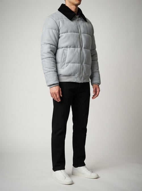 Men's Autumn Box Quilted Puffer Jacket with Fur Collar