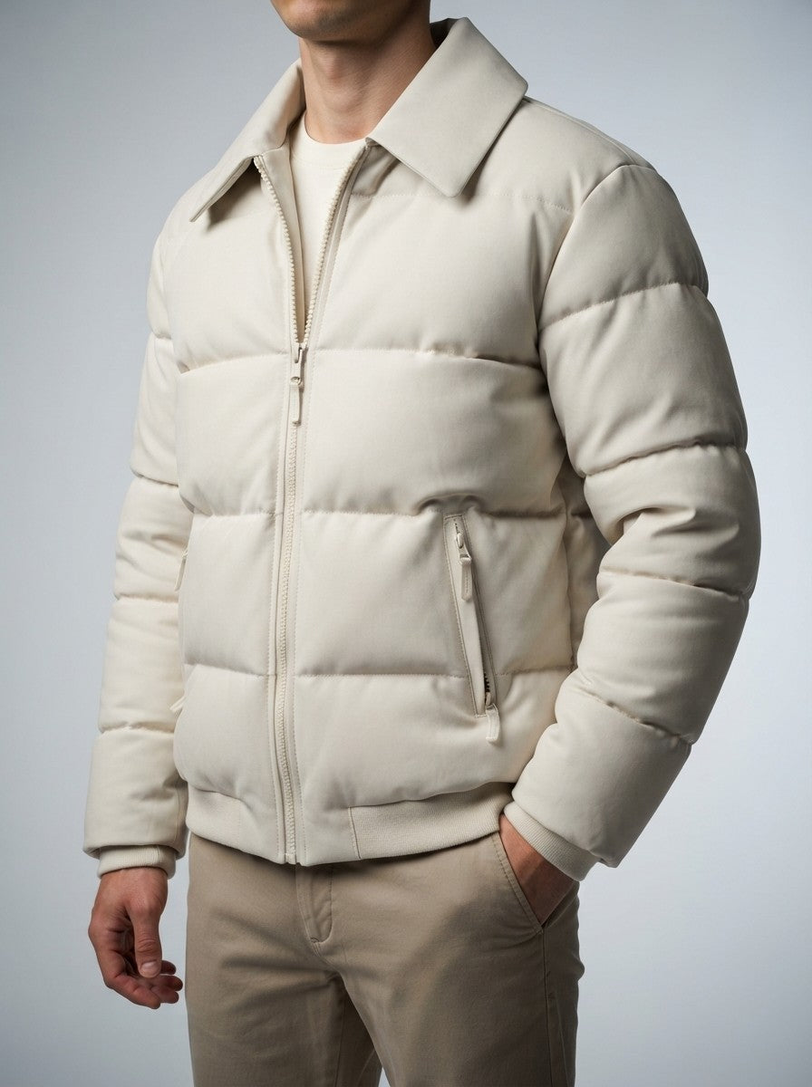 Men's Autumn Box Quilted Puffer Jacket with Fur Collar