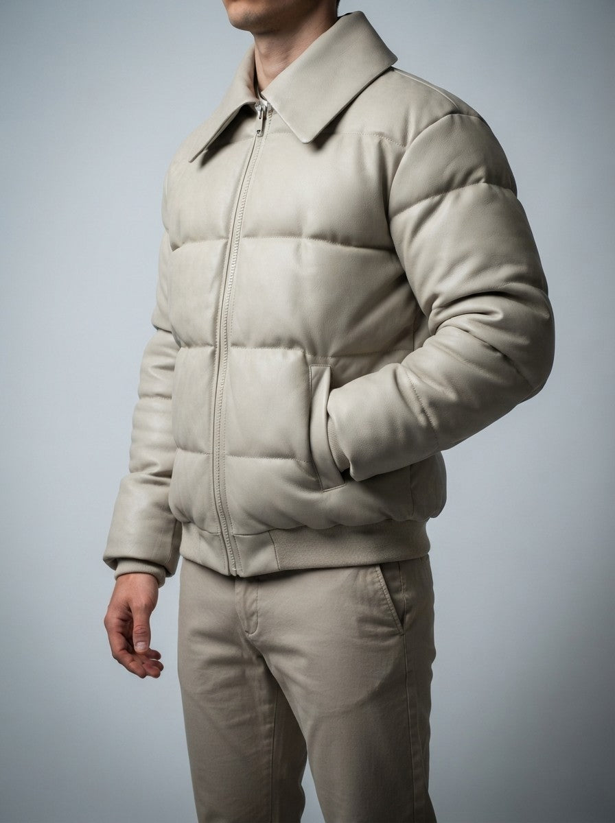 Men's Autumn Box Quilted Puffer Jacket with Fur Collar