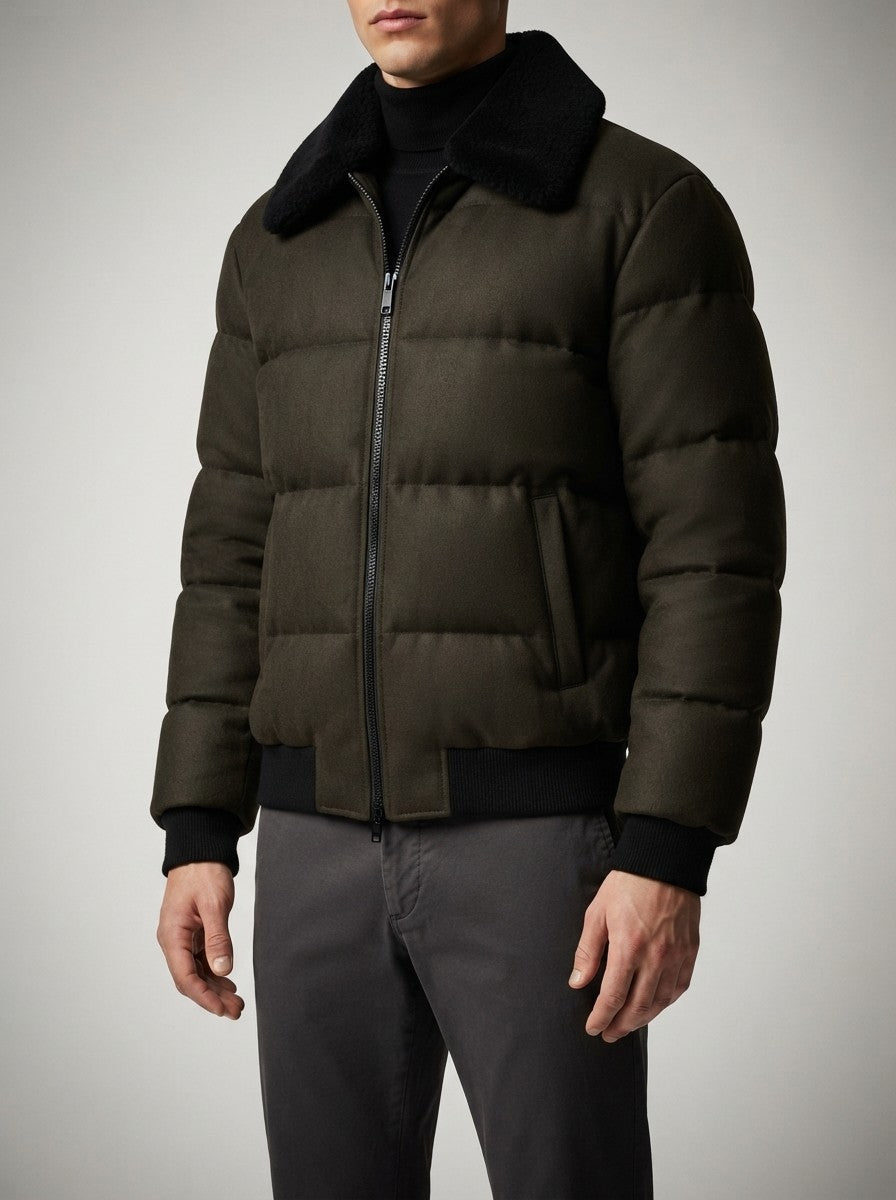 Men's Autumn Box Quilted Puffer Jacket with Fur Collar