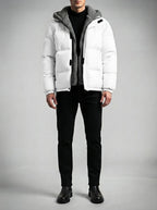 Men's Autumn Box Quilted Puffer Jacket with Layered Fleece Hood