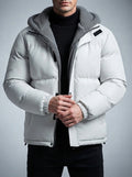 Men's Autumn Box Quilted Puffer Jacket with Layered Fleece Hood