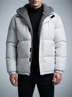 Men's Autumn Box Quilted Puffer Jacket with Layered Fleece Hood
