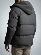 Men's Autumn Box Quilted Puffer Jacket with Layered Fleece Hood
