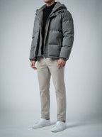 Men's Autumn Box Quilted Puffer Jacket with Layered Fleece Hood