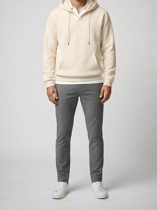 Men's Autumn Brushed Cotton Hoodie with Notch Neck and Kangaroo Pocket