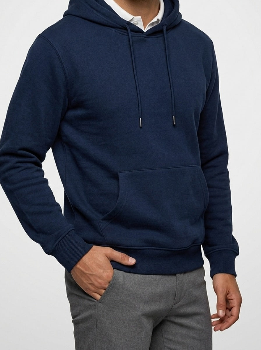 Men's Autumn Brushed Cotton Hoodie with Notch Neck and Kangaroo Pocket
