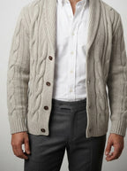 Men's Autumn Cable Knit Cardigan with Shawl Collar