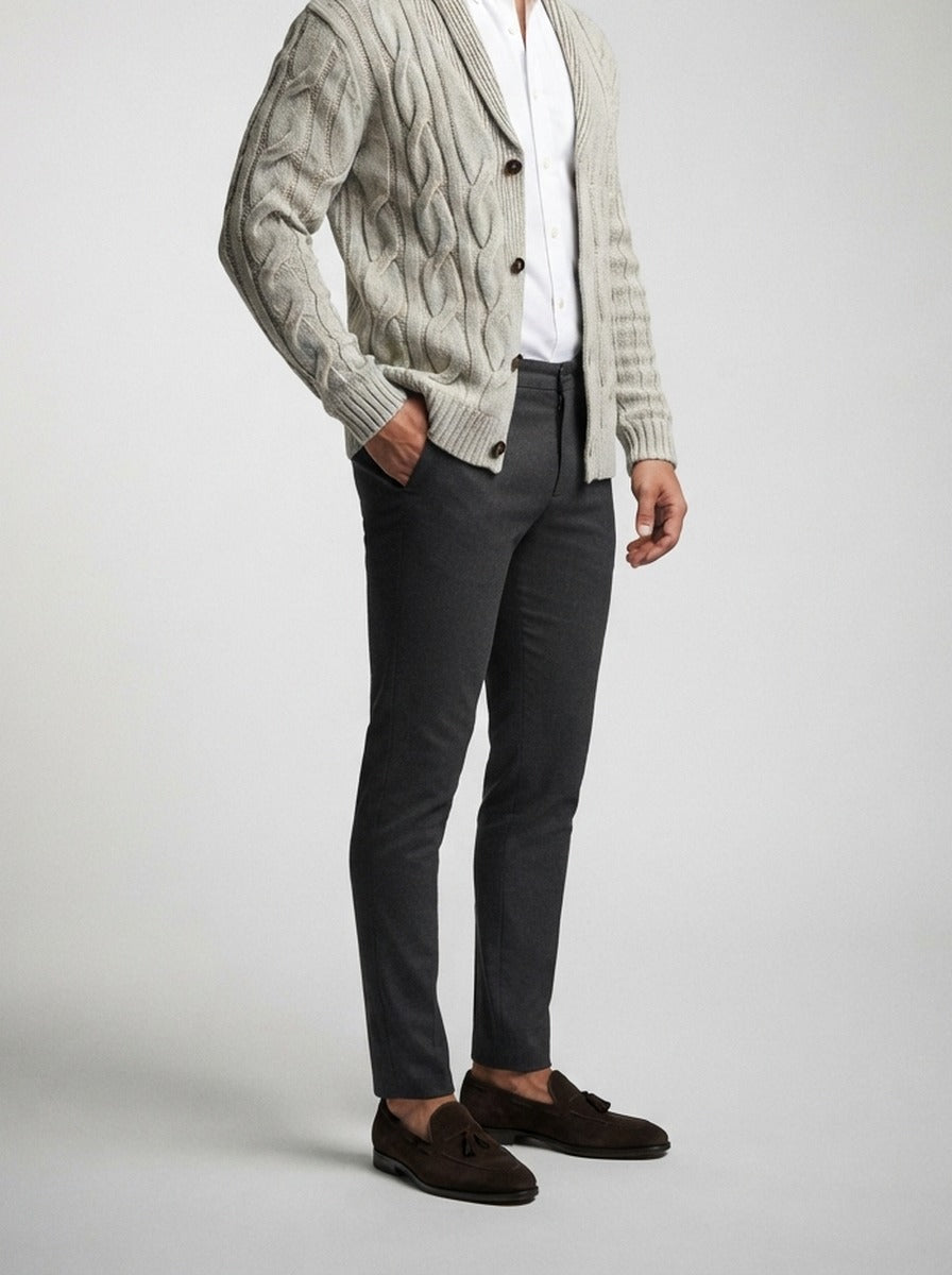 Men's Autumn Cable Knit Cardigan with Shawl Collar