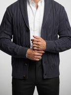 Men's Autumn Cable Knit Cardigan with Shawl Collar