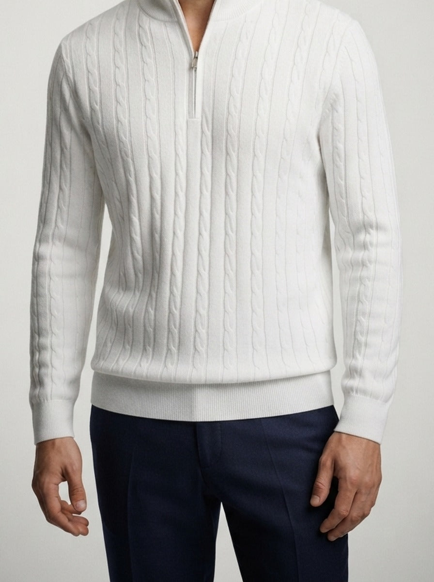 Men's Autumn Cable Knit Half Zip Jumper with Mock Collar