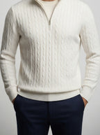 Men's Autumn Cable Knit Half Zip Jumper with Mock Collar
