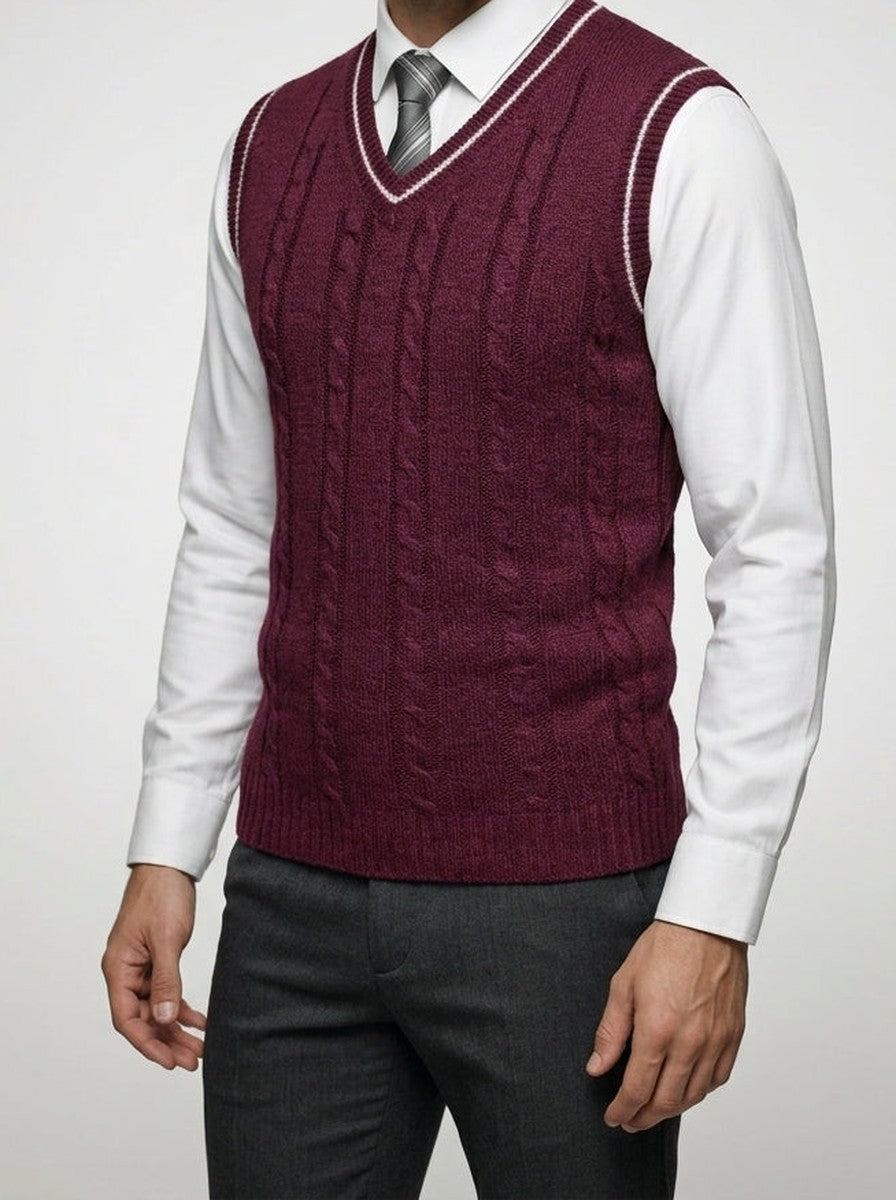 Men's Autumn Cable Knit Sleeveless Jumper Vest with V-Neck