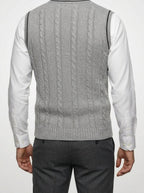 Men's Autumn Cable Knit Sleeveless Jumper Vest with V-Neck