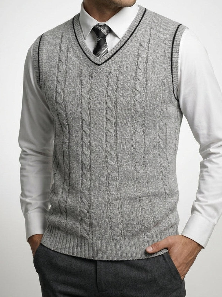 Men's Autumn Cable Knit Sleeveless Jumper Vest with V-Neck