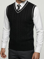 Men's Autumn Cable Knit Sleeveless Jumper Vest with V-Neck