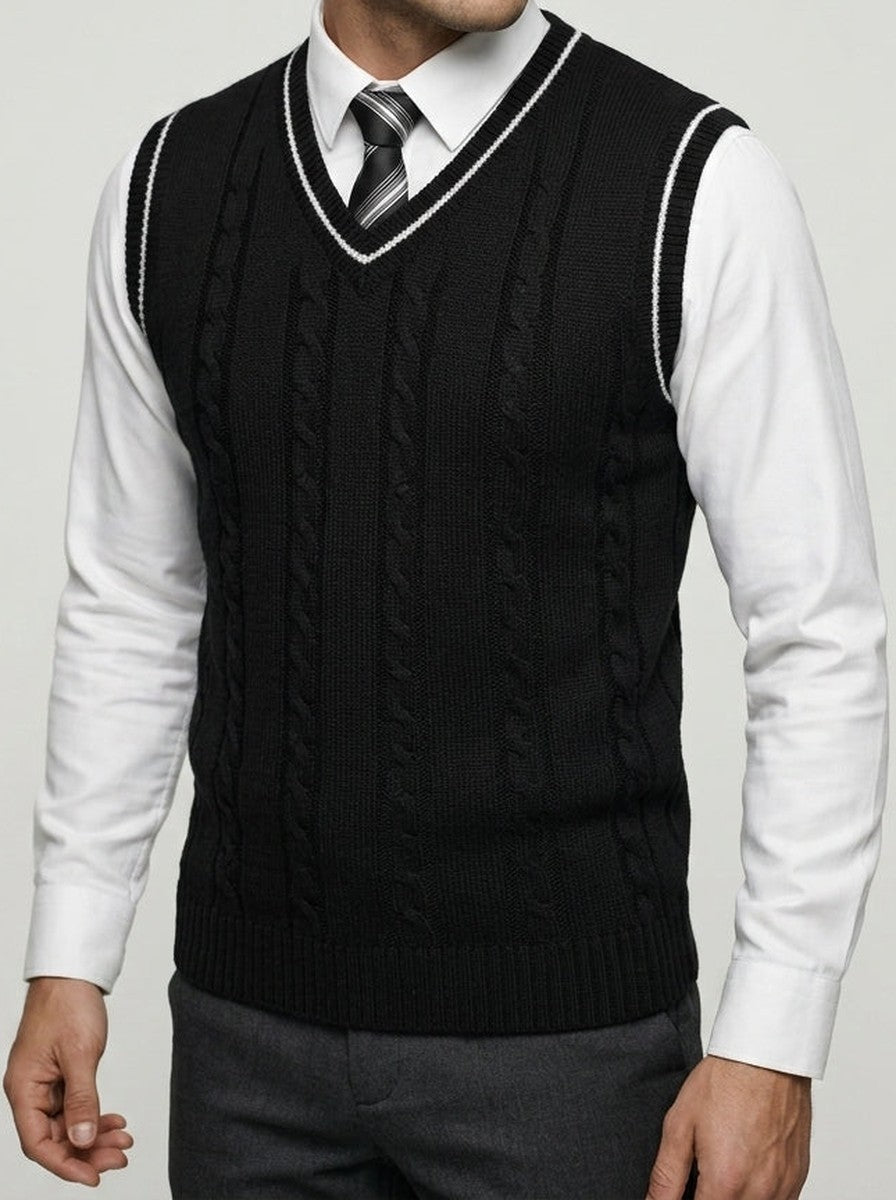 Men's Autumn Cable Knit Sleeveless Jumper Vest with V-Neck