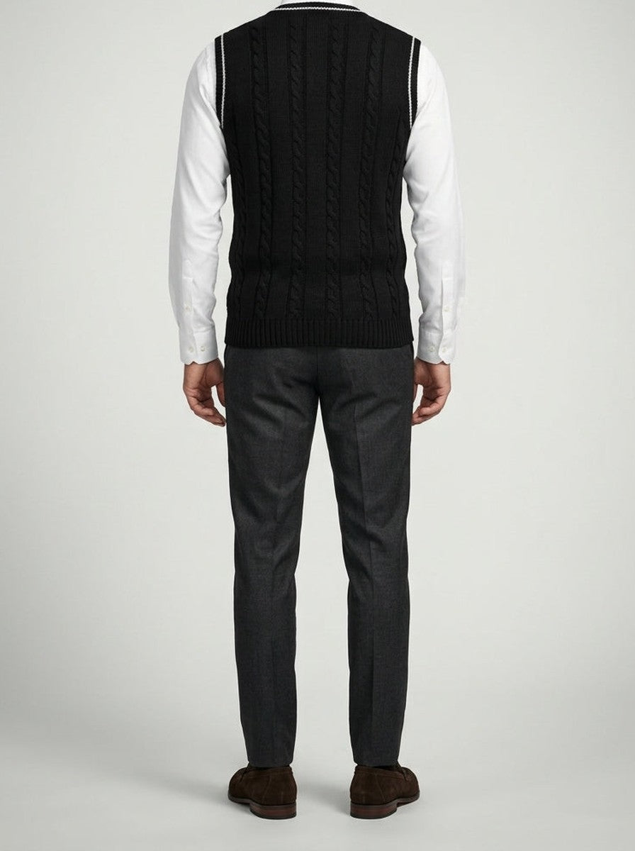 Men's Autumn Cable Knit Sleeveless Jumper Vest with V-Neck