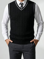 Men's Autumn Cable Knit Sleeveless Jumper Vest with V-Neck