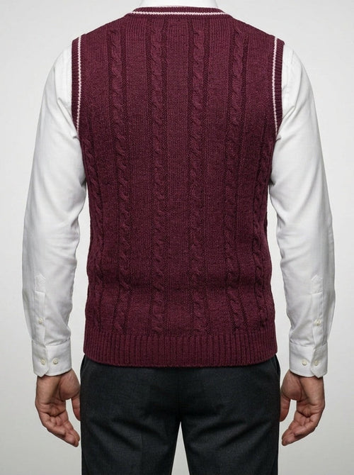 Men's Autumn Cable Knit Sleeveless Jumper Vest with V-Neck