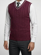 Men's Autumn Cable Knit Sleeveless Jumper Vest with V-Neck
