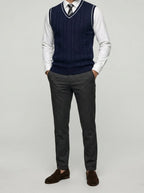 Men's Autumn Cable Knit Sleeveless Jumper Vest with V-Neck