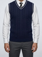 Men's Autumn Cable Knit Sleeveless Jumper Vest with V-Neck