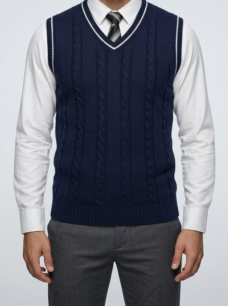Men's Autumn Cable Knit Sleeveless Jumper Vest with V-Neck