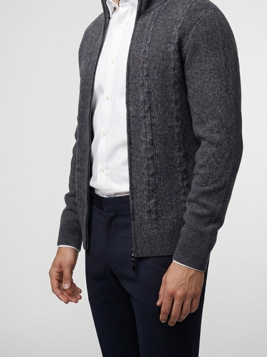 Men's Autumn Cable Knit Zip-Up Cardigan