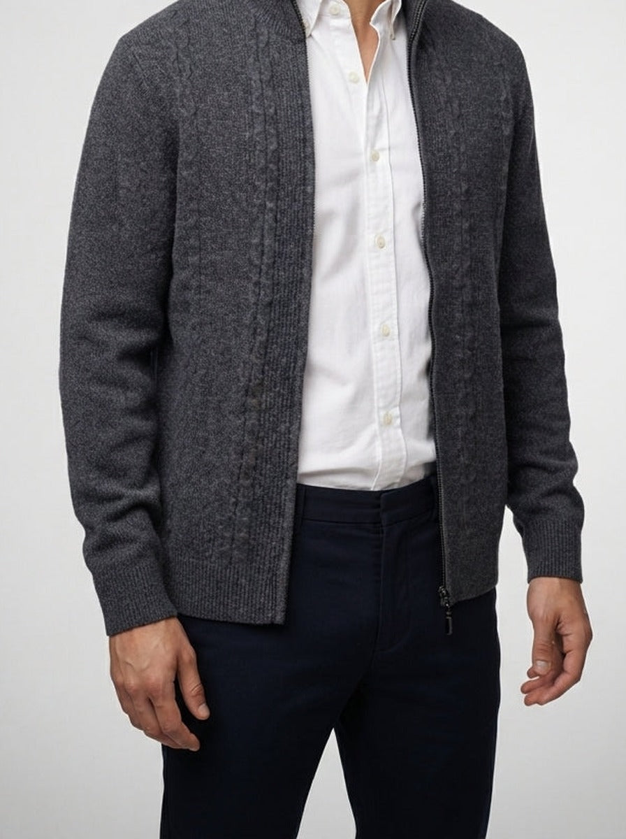 Men's Autumn Cable Knit Zip-Up Cardigan