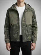 Men's Autumn Camo Hooded Windbreaker Jacket with Contrast Panels