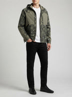 Men's Autumn Camo Hooded Windbreaker Jacket with Contrast Panels