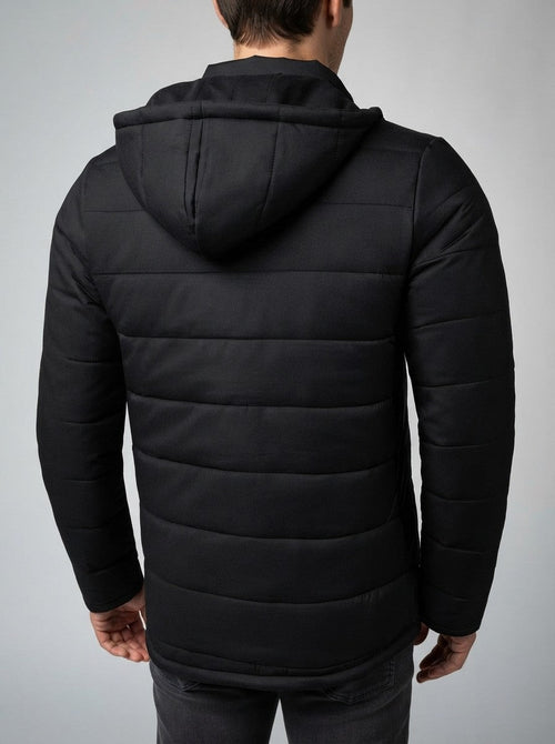 Men's Autumn Channel Quilted Puffer Jacket with Hood