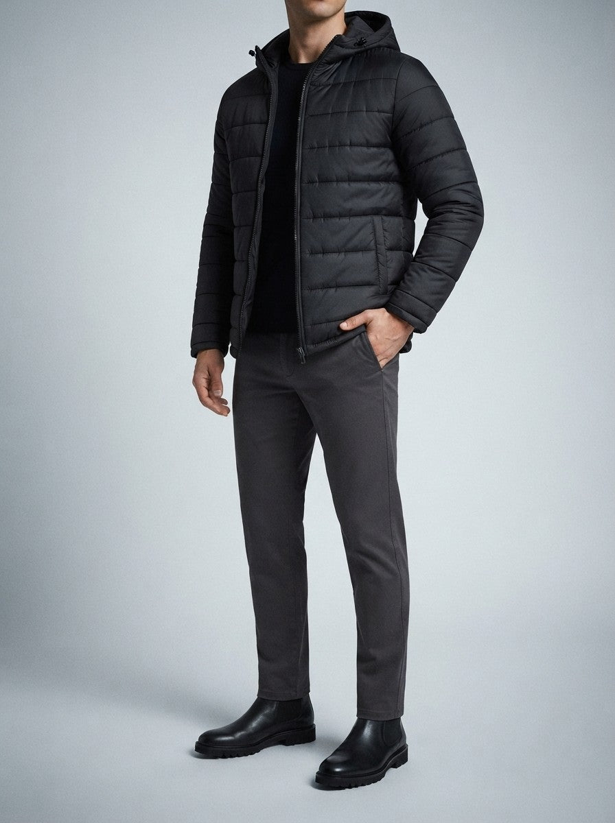 Men's Autumn Channel Quilted Puffer Jacket with Hood
