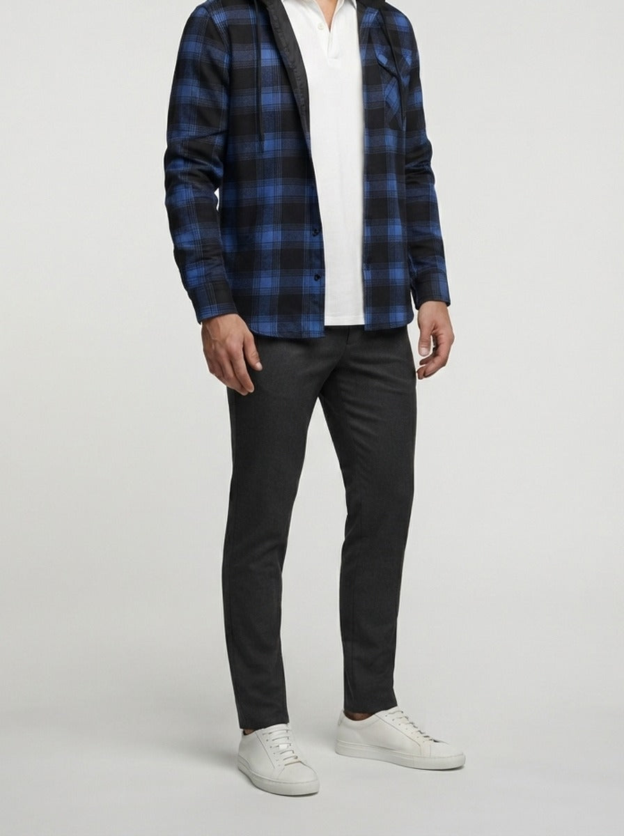 Men's Autumn Check Cotton Overshirt with Detachable Hood