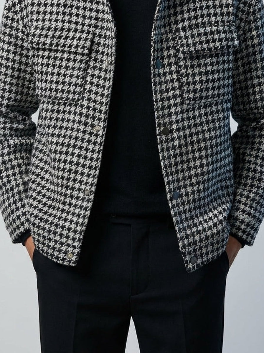 Men's Autumn Check Cropped Jacket with Spread Collar