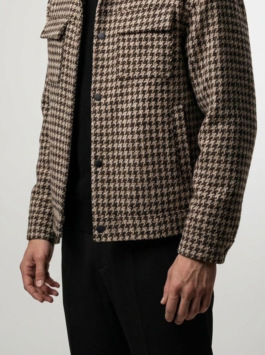 Men's Autumn Check Cropped Jacket with Spread Collar