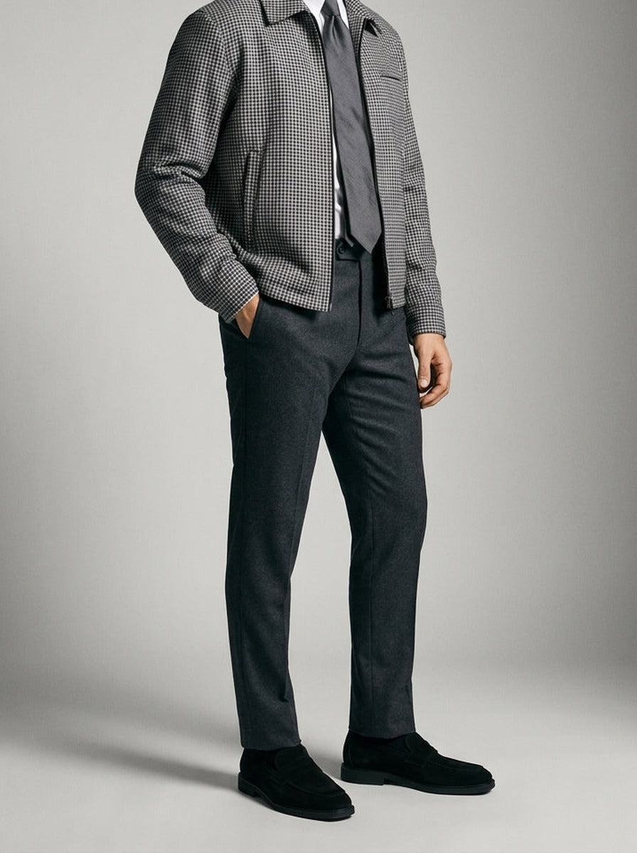 Men's Autumn Check Full Zip Jacket with Spread Collar
