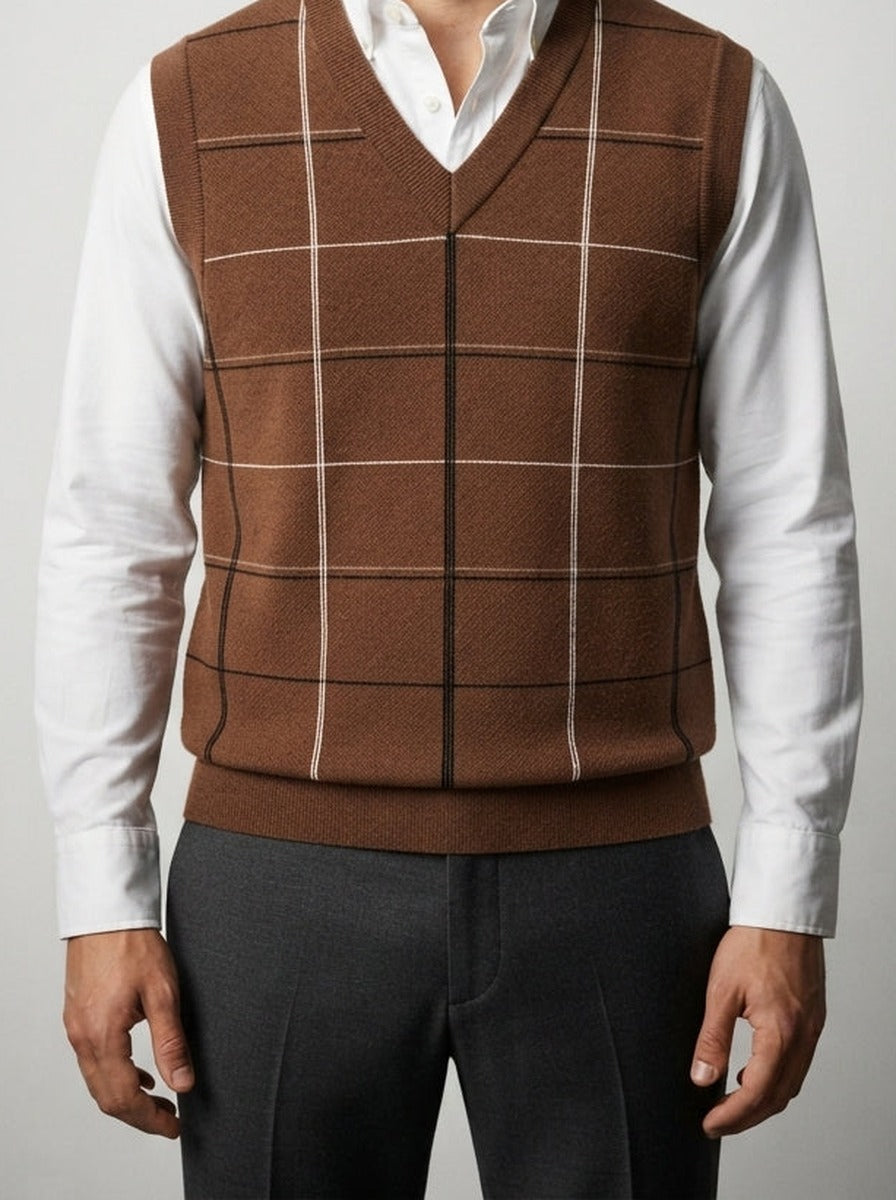 Men's Autumn Check Sleeveless Jumper Vest