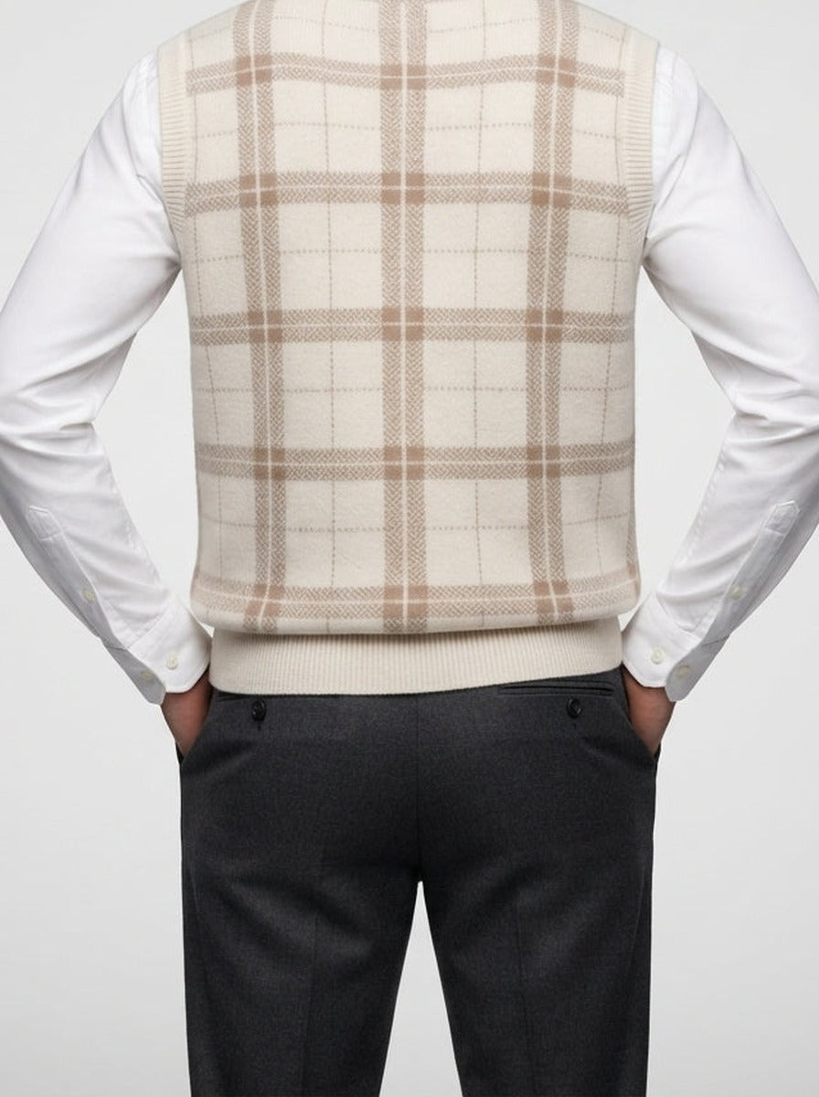Men's Autumn Check Sleeveless Jumper Vest
