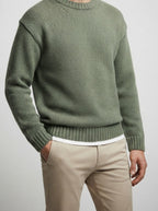 Men's Autumn Chunky Ribbed Knit Crew Neck Jumper