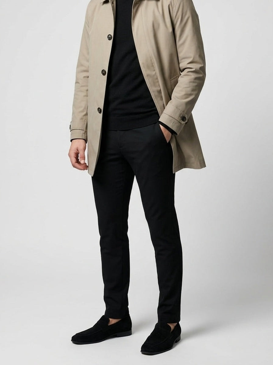 Men's Autumn Collared Button-Up Mid Length Trench Coat