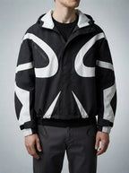 Men's Autumn Colour Block Hooded Windbreaker with Zip Chest Pockets