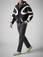 Men's Autumn Colour Block Hooded Windbreaker with Zip Chest Pockets