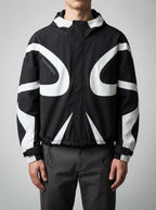 Men's Autumn Colour Block Hooded Windbreaker with Zip Chest Pockets